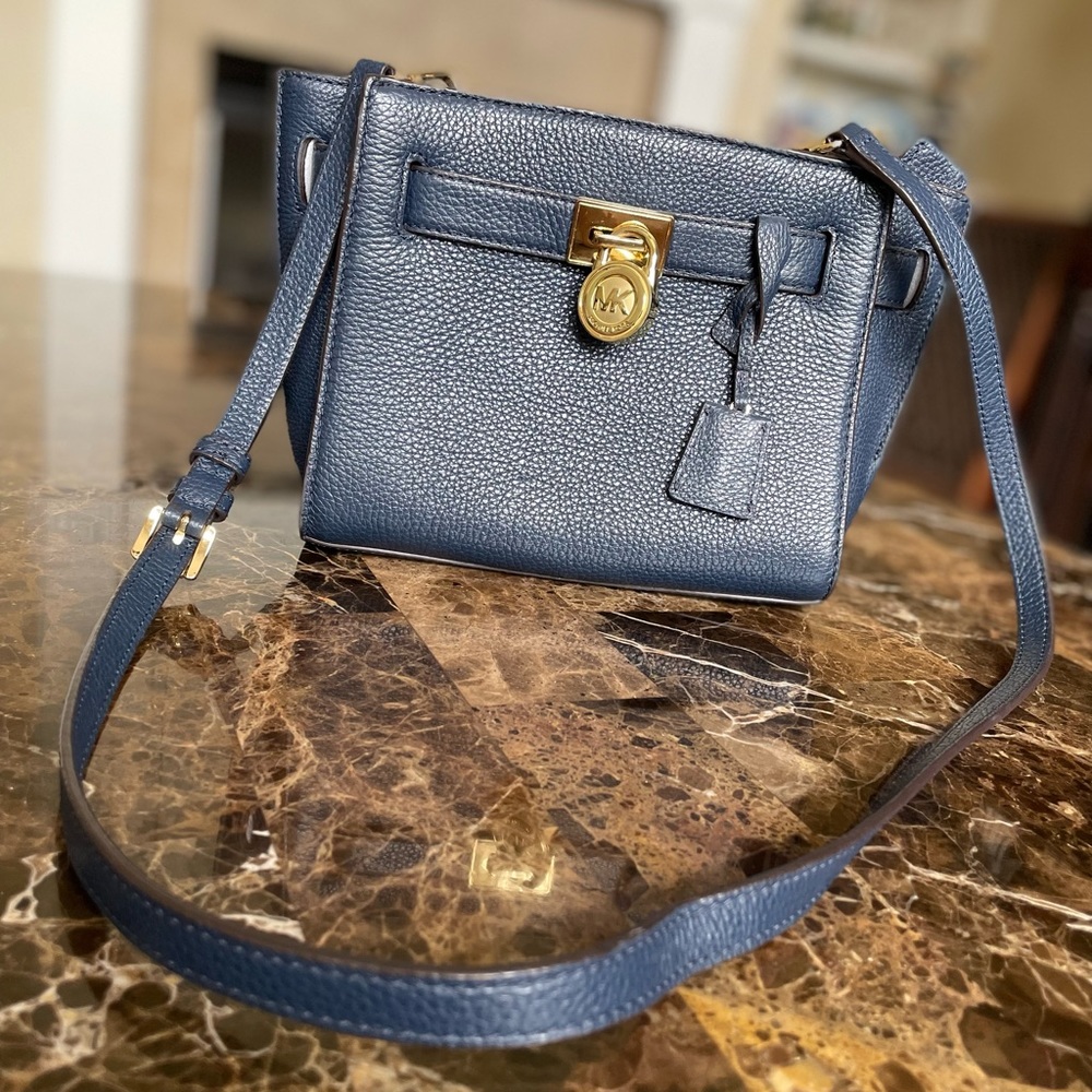 Michael Kors Navy Blue Handbag with Gold hardware